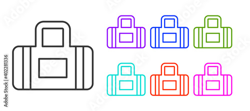 Black line Sport bag icon isolated on white background. Set icons colorful. Vector.