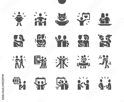 International Hug Day 21 January. Family hugging. Calendar. Twenty first of January. Holiday. Embrace. Hugs of lovers. Vector Solid Icons. Simple Pictogram