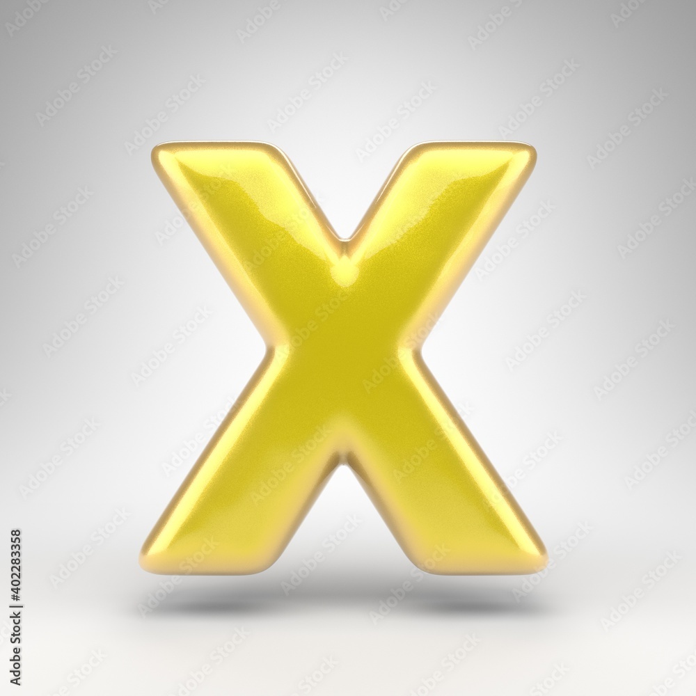 Obraz premium Letter X uppercase on white background. Yellow car paint 3D letter with glossy metallic surface.