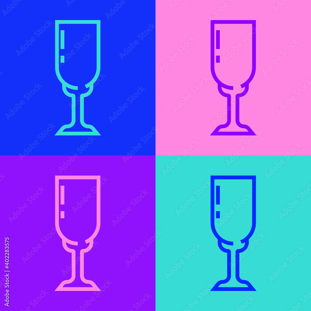 Pop art line Glass of champagne icon isolated on color background. Vector. Pop art line Glass of champagne icon isolated on color background. Vector.
