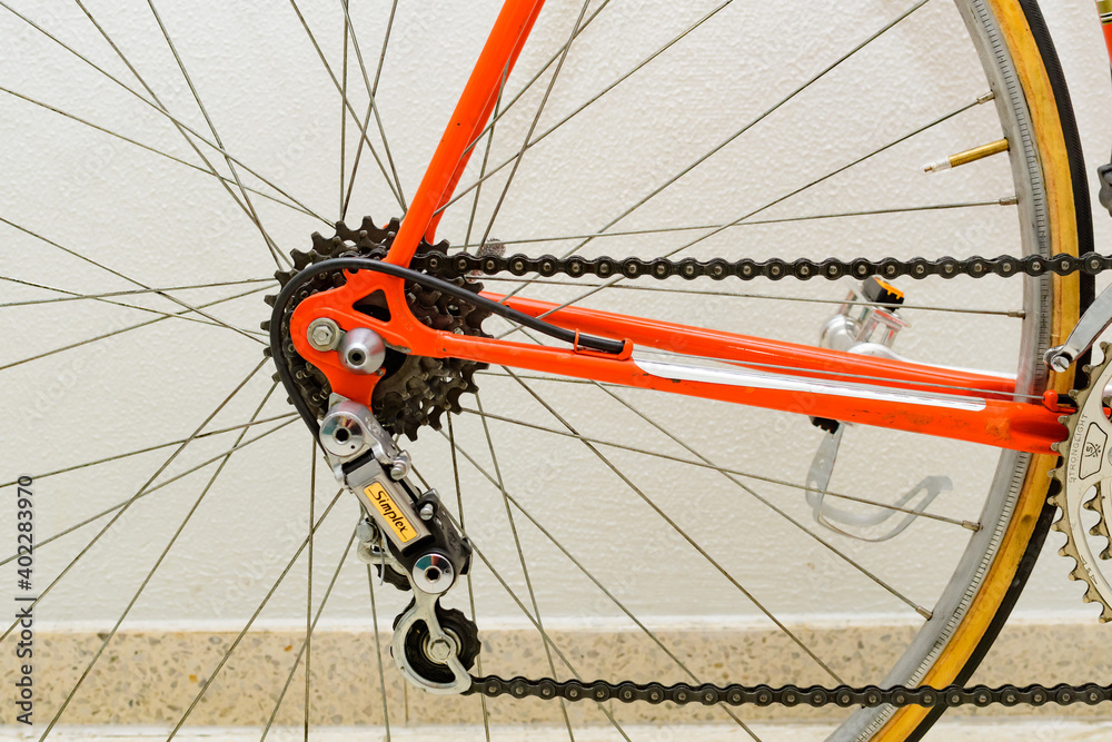simplex derailleur on a Vintage peugeot road bike from the 1970 s