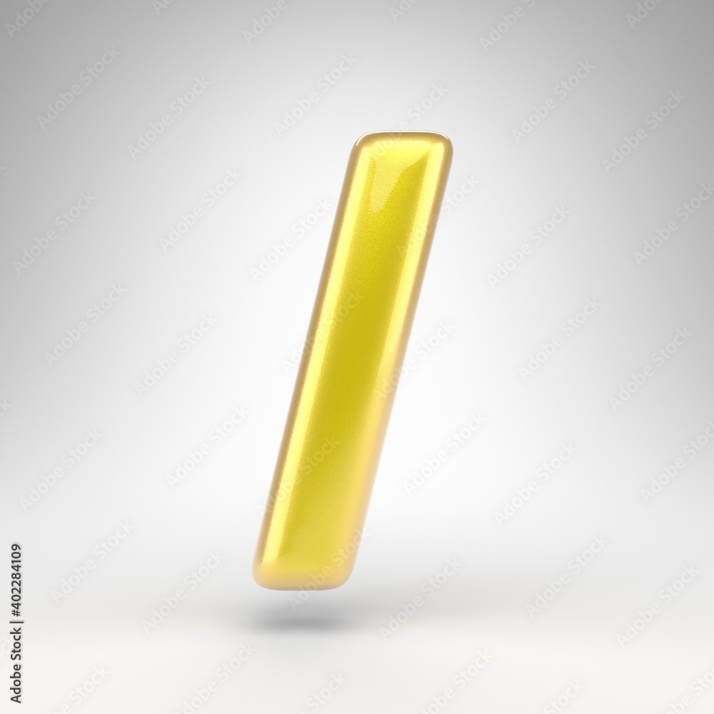 Forward slash symbol on white background. Yellow car paint 3D sign with glossy metallic surface. Forward slash symbol on white background. Yellow car paint 3D sign with glossy metallic surface.