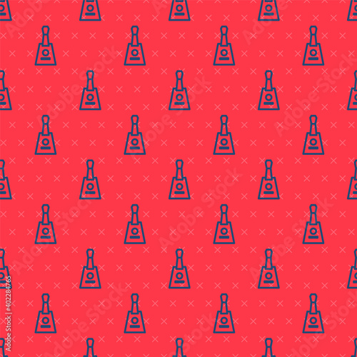 Blue line Musical instrument balalaika icon isolated seamless pattern on red background. Vector.