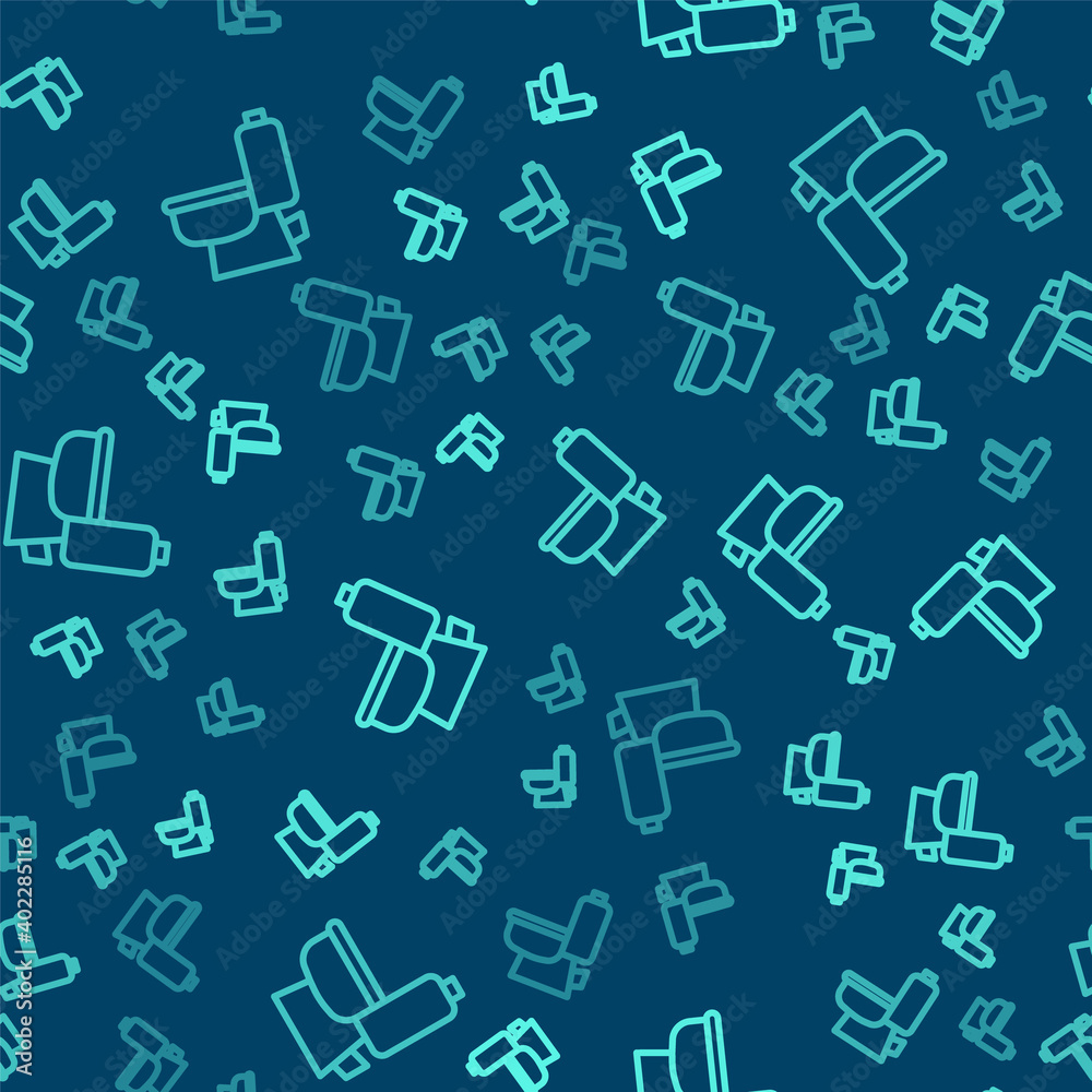Green line Toilet bowl icon isolated seamless pattern on blue background. Vector. Green line Toilet bowl icon isolated seamless pattern on blue background. Vector.