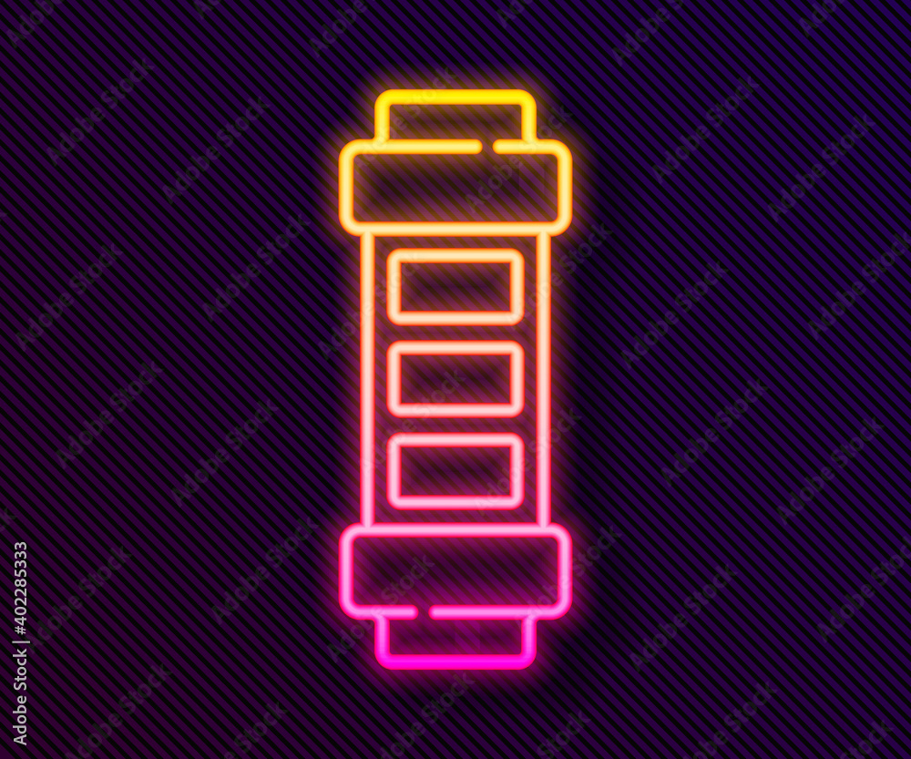 Glowing neon line Battery charge level indicator icon isolated on black background. Vector. Glowing neon line Battery charge level indicator icon isolated on black background. Vector.
