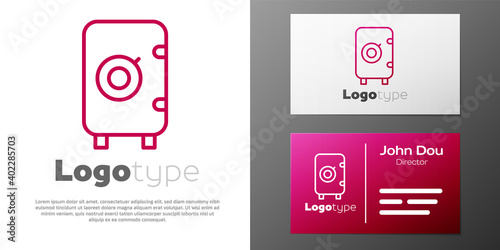 Logotype line Safe icon isolated on white background. The door safe a bank vault with a combination lock. Reliable Data Protection. Logo design template element. Vector.