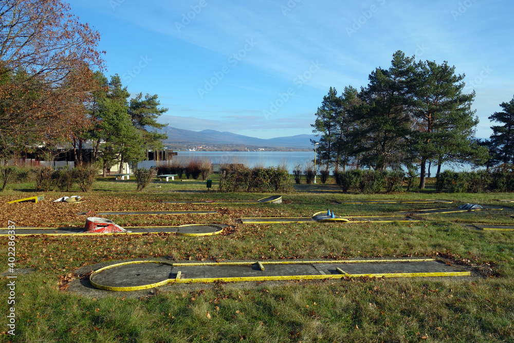 Old abandoned mini golf in the park