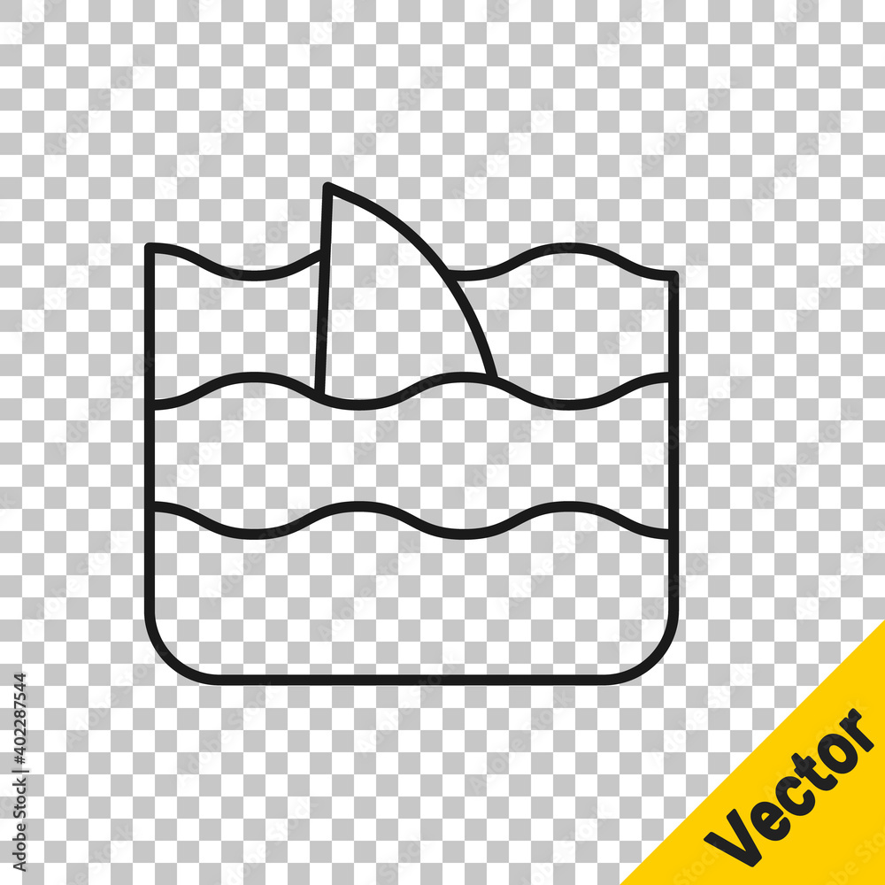Black line Shark fin in ocean wave icon isolated on transparent background. Vector. Black line Shark fin in ocean wave icon isolated on transparent background. Vector.