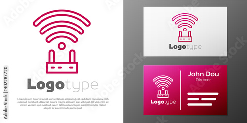 Logotype line Router and wi-fi signal icon isolated on white background. Wireless ethernet modem router. Computer technology internet. Logo design template element. Vector.