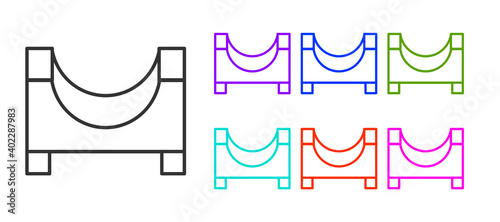 Black line Skate park icon isolated on white background. Set of ramp, roller, stairs for a skatepark. Extreme sport. Set icons colorful. Vector.