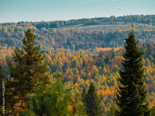 Beautiful landscape view of Stone Hill park at the fall time with forest in vibrant colours. © Evgesha