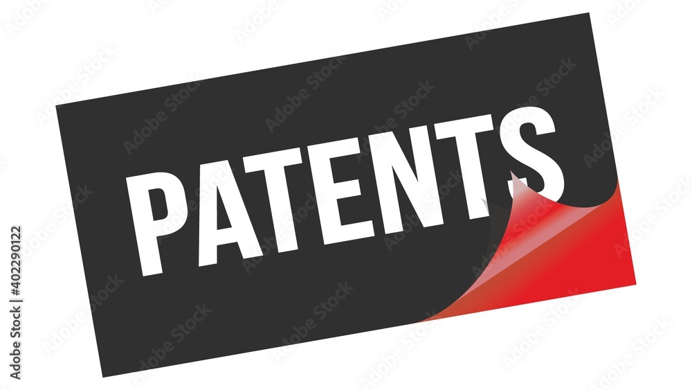 PATENTS text on black red sticker stamp. PATENTS text on black red sticker stamp.