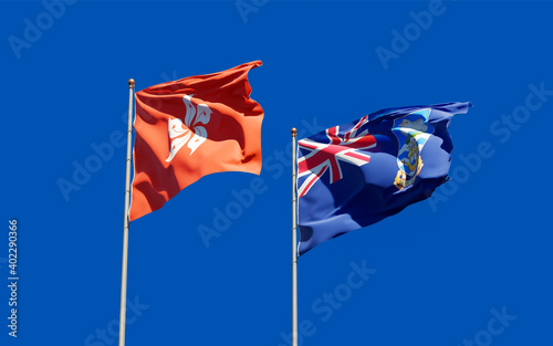 Flags of Falkland Islands and Hong Kong HK.
