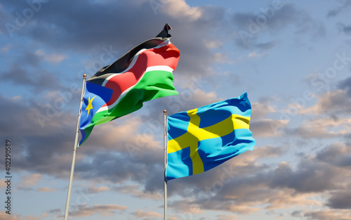 Flags of South Sudan and Sweden. photo