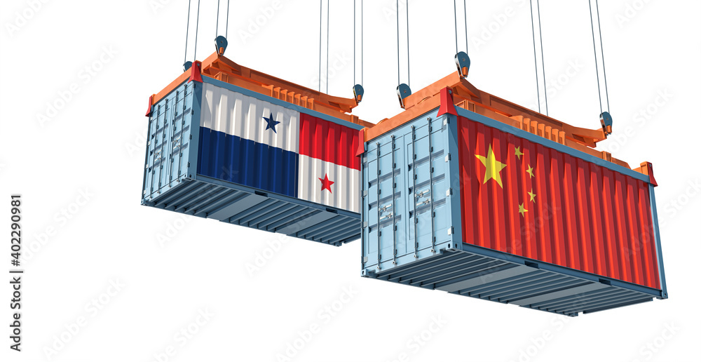 Freight containers with China and Panama national flags. 3D Rendering Freight containers with China and Panama national flags. 3D Rendering
