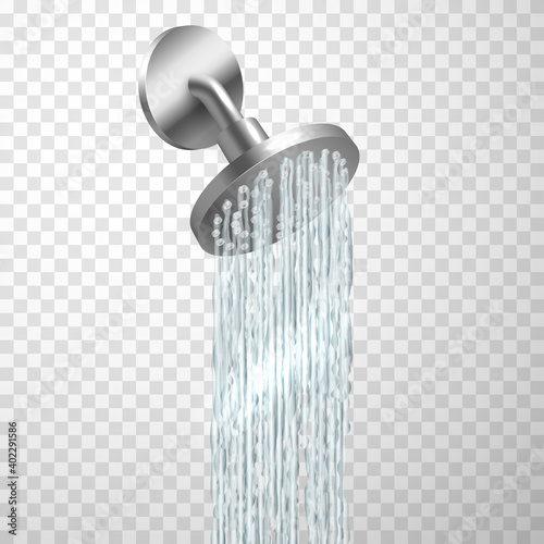 Shower head, spray of water in a bathroom shower