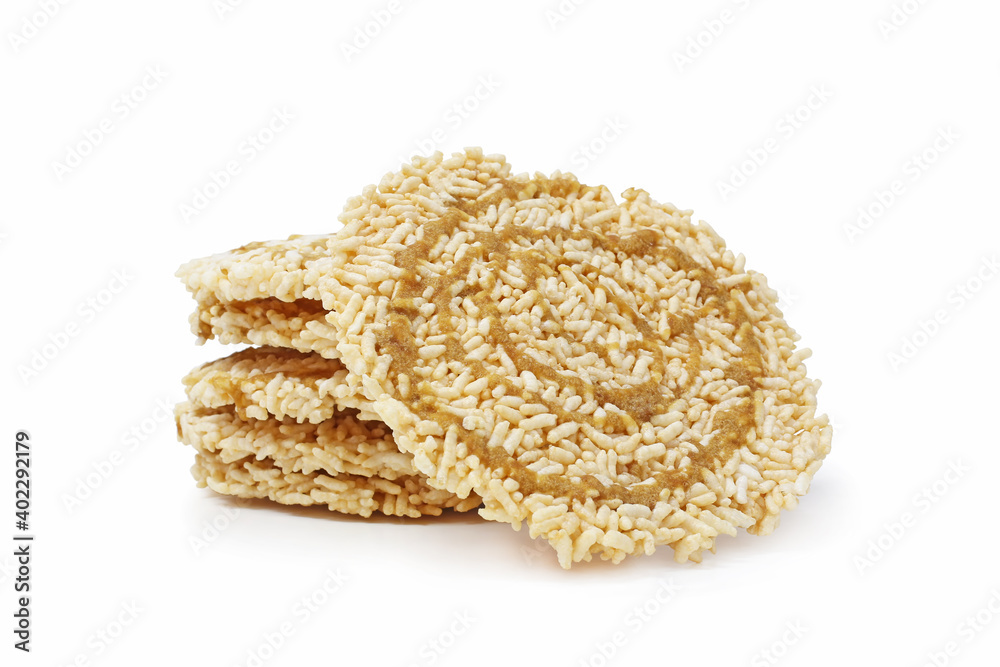 Thai dessert. rice cracker with isolated on white background Thai dessert. rice cracker with isolated on white background