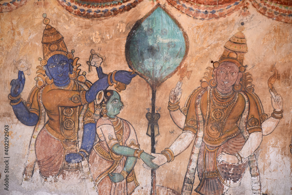 Fresque du temple de Gangakondacholapuram, Inde du Sud