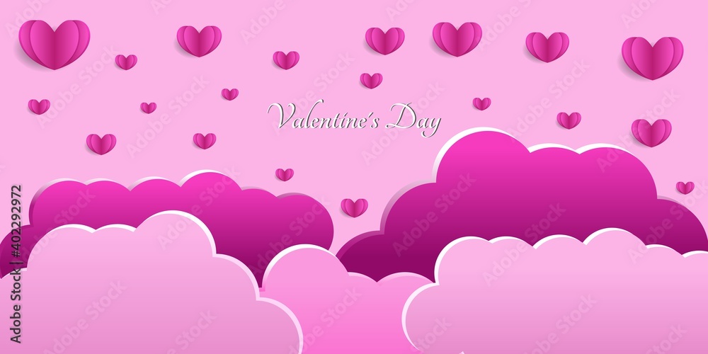 Happy Valentines Day Heart Background in paper cut style. It is suitable for use for posters, flyers, banners, greeting cards, etc. Vector illustration