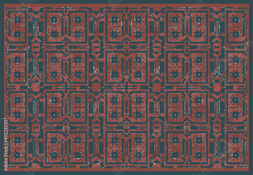 Creative trendy color abstract geometric pattern in red blue, vector seamless, can be used for printing onto fabric, interior, design, textile. Carpet design. Frame.