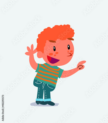 cartoon character of little boy on jeans pointing while arguing