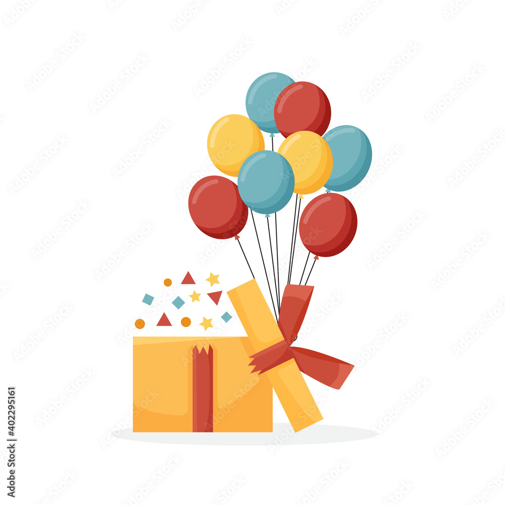 Balloon with giftbox design illustration isolated on white background. Illustration for Valentines Day greeting cards. Balloon with giftbox design illustration isolated on white background. Illustration for Valentines Day greeting cards.
