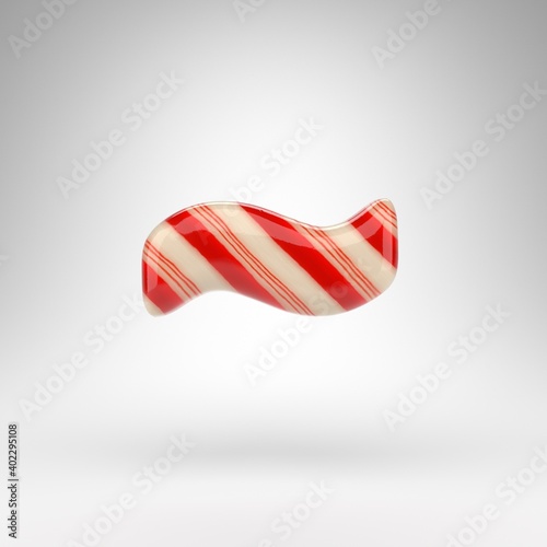 Tilda symbol on white background. Candy cane 3D sign with red and white lines.