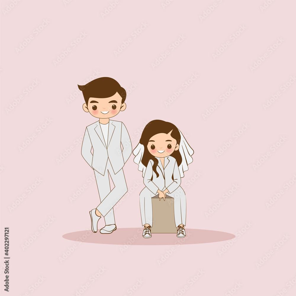 cute couple cartoon character in white dress Stock Vector | Adobe Stock