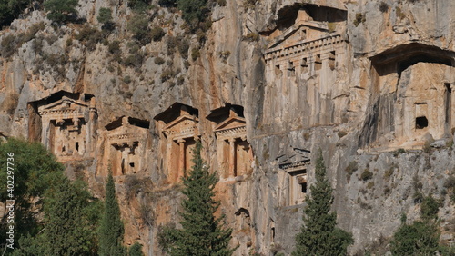 lycian rock tombes ancient graves from history at dalyan fethiye turkey photo