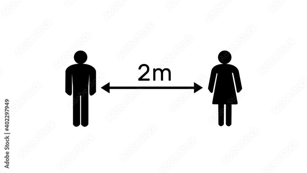 Man and woman moving apart. Social distancing of 2 metres apart. Animated footage. Man and woman moving apart. Social distancing of 2 metres apart. Animated footage.