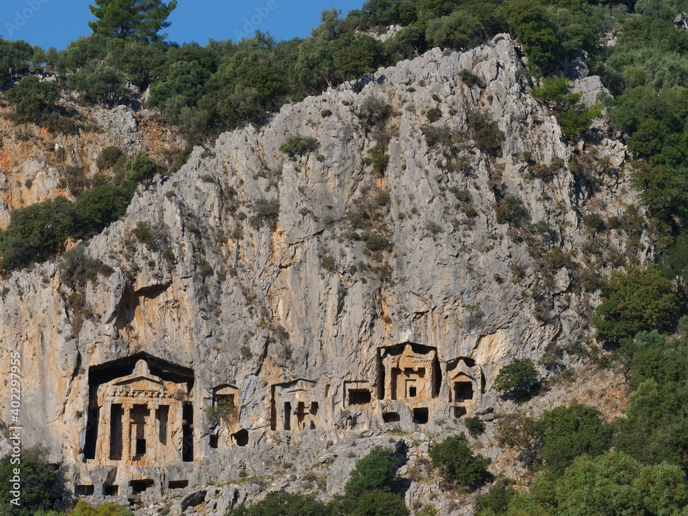 lycian rock tombes ancient graves from history at dalyan fethiye turkey