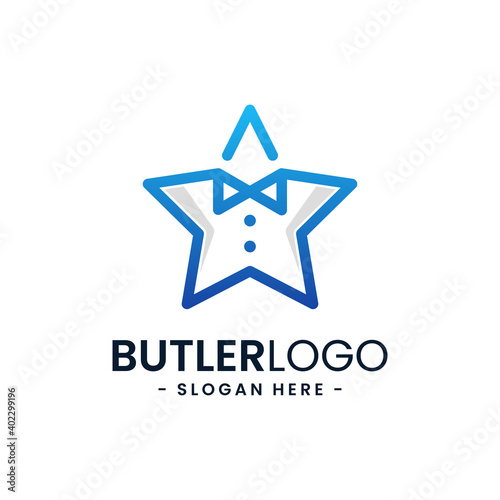 Star Waiter Logo Design Template. Butler icon vector. Professional hotel restaurant service logo. Success businessman symbol.