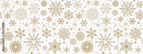 Nahtlos Weihnachten vektor mit goldenen Schneeflocken und Sterne. Weisser Hintergrund.