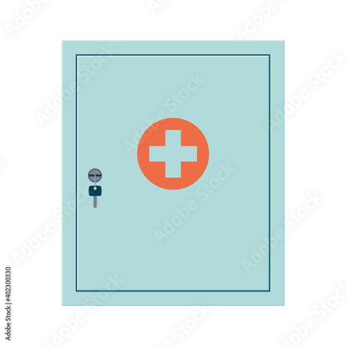 Wall medicine chest. Medical metal cabinet with close door. Isolated vector illustration in flat style on white background