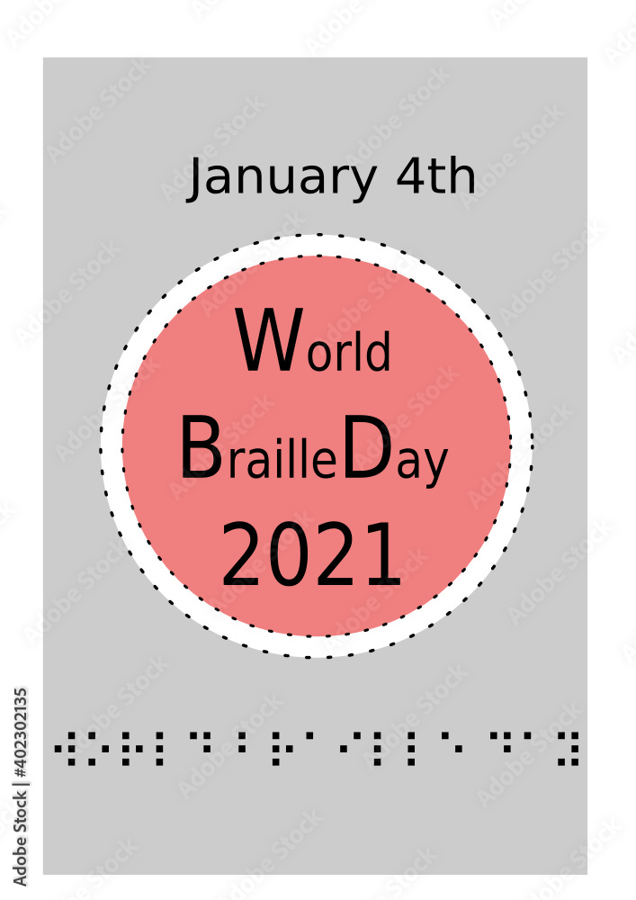 World Braille Day vector illustration.For greeting card, poster and banner. Annual celebration of World Braille Day (January 4) with text World Braille Day made by braille alphabet
