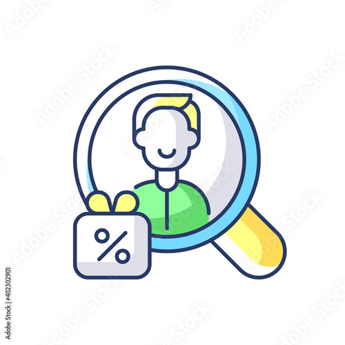 Promotional marketing RGB color icon. Type of marketing communication used to reach target audiences to promote product or service. Isolated vector illustration