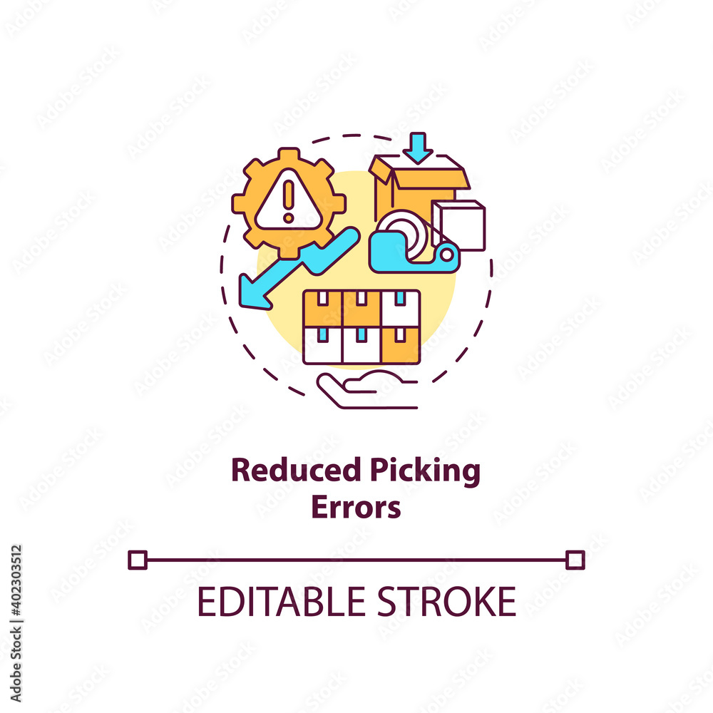 Reduced picking errors concept icon. Warehouse management software benefits. Track order accuracy. Business idea thin line illustration. Vector isolated outline RGB color drawing. Editable stroke Reduced picking errors concept icon. Warehouse management software benefits. Track order accuracy. Business idea thin line illustration. Vector isolated outline RGB color drawing. Editable stroke