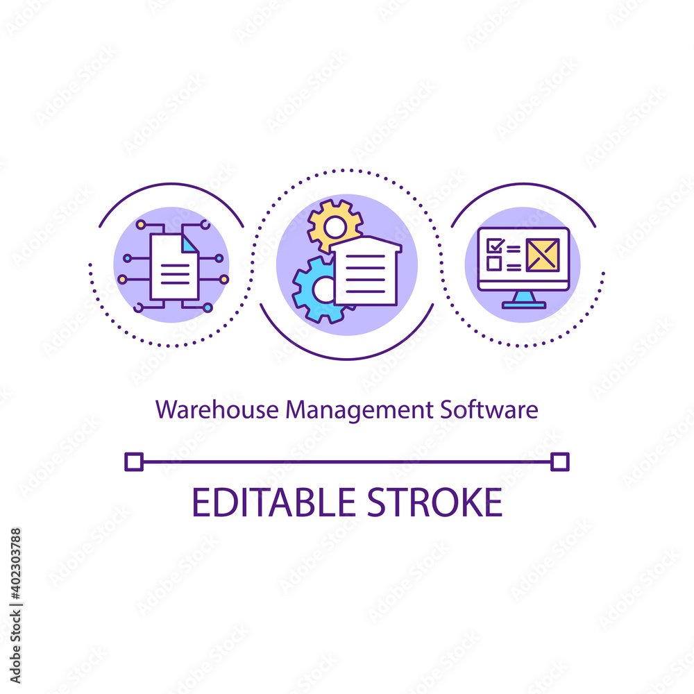 Warehouse management software concept icon. Application for inventory organization. Storehouse management idea thin line illustration. Vector isolated outline RGB color drawing. Editable stroke