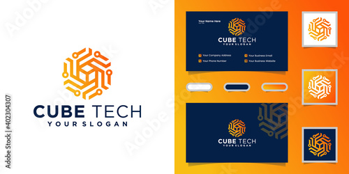 Cube tech logo , hexagon and inspiration business card photo