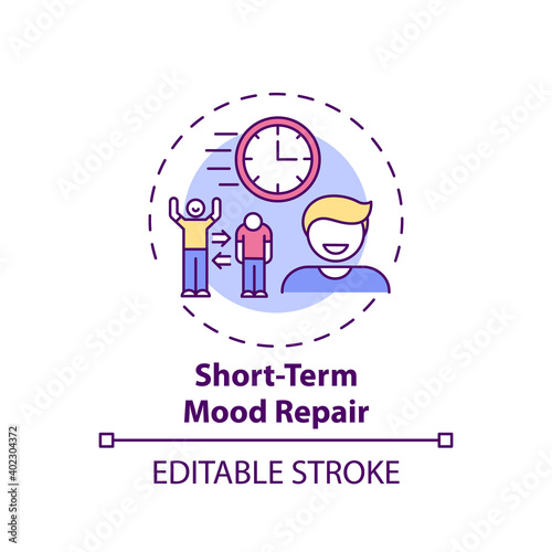 Short-term mood repair concept icon. Procrastination reason idea thin line illustration. Emotion regulation. Temporal change in motivation. Vector isolated outline RGB color drawing. Editable stroke