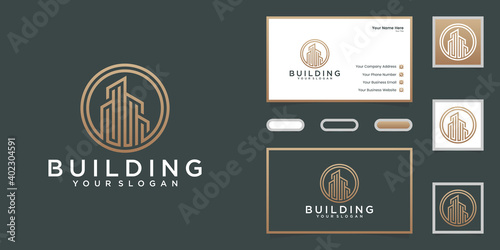 building line logo with circle design template and business card