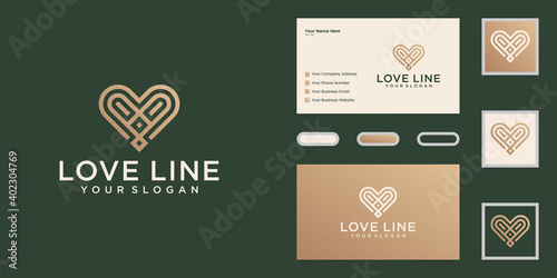 minimalist love logo line art style design template and business card