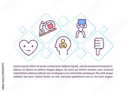 Procrastination concept icon with text. Trouble persuading yourself to do things you should do. PPT page vector template. Brochure, magazine, booklet design element with linear illustrations