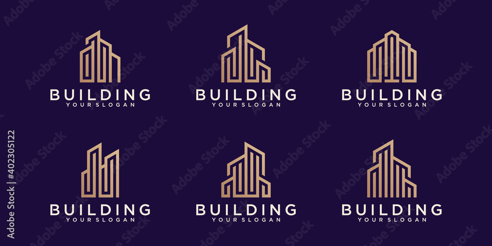 collection of building logo with line art style