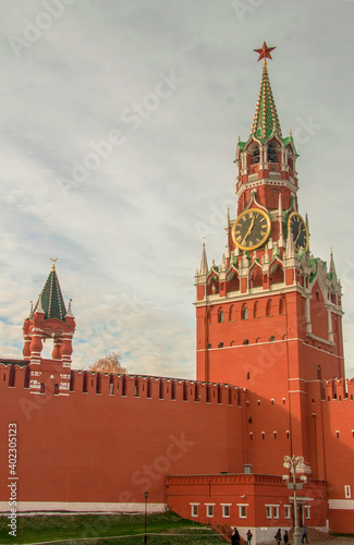 The Spasskaya Tower of the Kremlin in Moscow, Russia