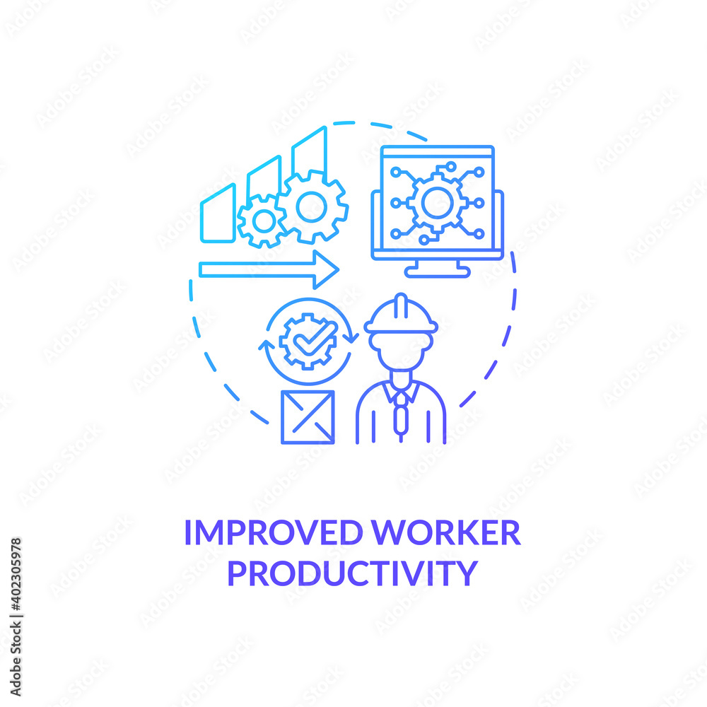 Improved worker productivity concept icon. Warehouse management software benefits. Find work to different skills. Work idea thin line illustration. Vector isolated outline RGB color drawing