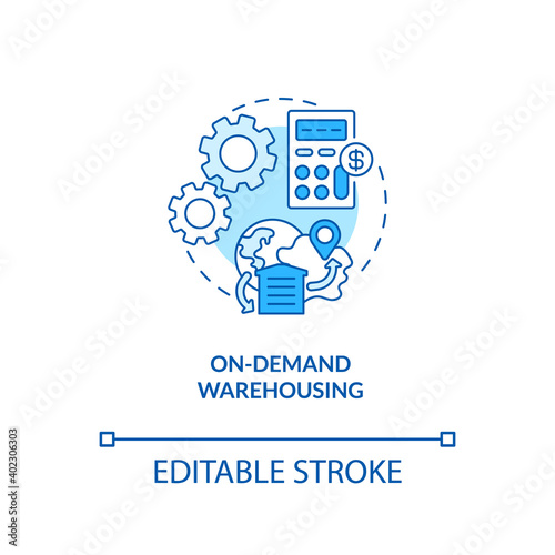 On demand warehousing concept icon. Ecommerce warehouse advices. Manage across your network. Business idea thin line illustration. Vector isolated outline RGB color drawing. Editable stroke