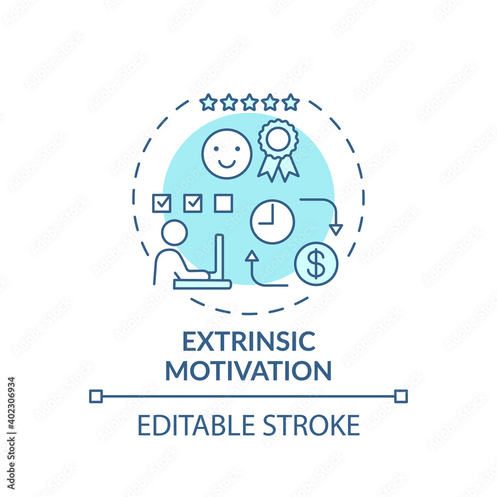 Extrinsic motivation concept icon. Motivation type idea thin line illustration. Reward-driven behavior. External factors. Vector isolated outline RGB color drawing. Editable stroke