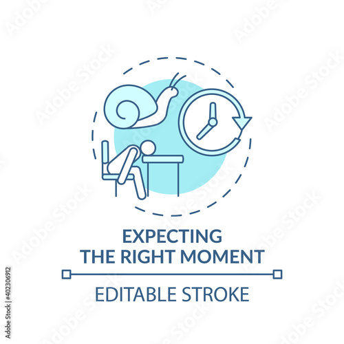 Right moment expecting concept icon. Procrastination reason idea thin line illustration. Delaying and postponing tasks. Waiting. Vector isolated outline RGB color drawing. Editable stroke