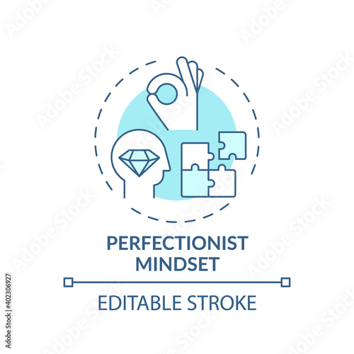 Perfectionist mindset concept icon. Procrastination reason idea thin line illustration. Struggle with unrealistic expectations, rumination. Vector isolated outline RGB color drawing. Editable stroke